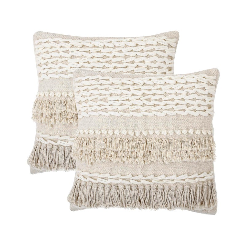 Red Earth REDEARTH Â· Tufted Throw Pillow Cushion Covers - Boho Textured Woven Decorative Cases Set for Couch - Sofa - Bed - Farmhouse - Chair - Patio - Outdoor - car - 100% Cotton (18x18 ; Natural) Pack of 2 - Image 1